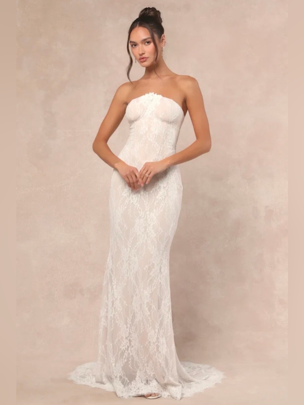 Lulus Valeria White Lace Strapless Bustier Maxi Dress - Size M - Picture 5 of 5